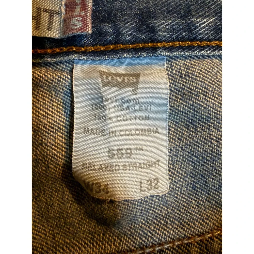 Levis 559 Relaxed Straight Jeans Mens 34x32 Blue Red Tab Y2K Denim